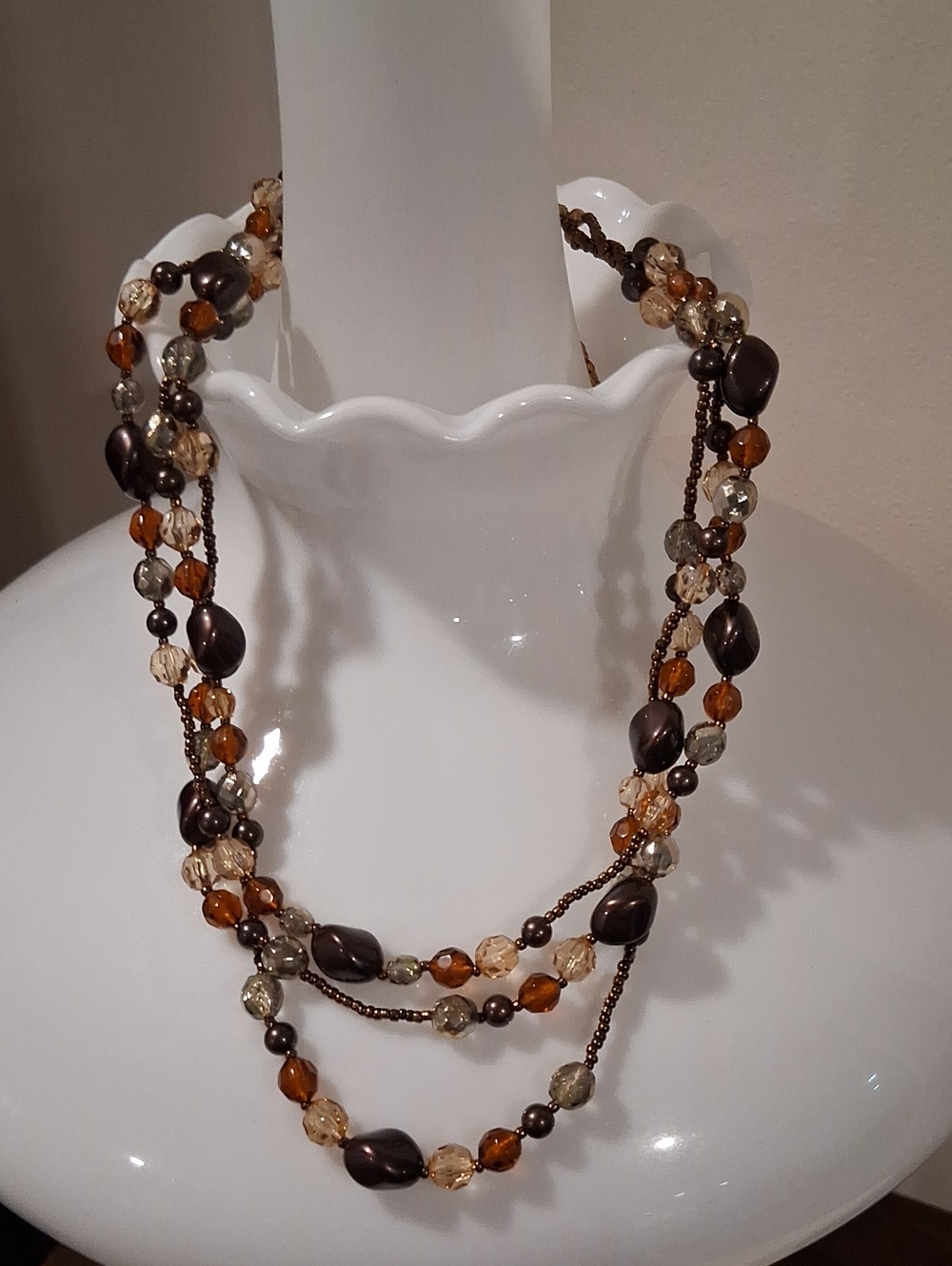 Layered Brown and Amber Beaded Necklace